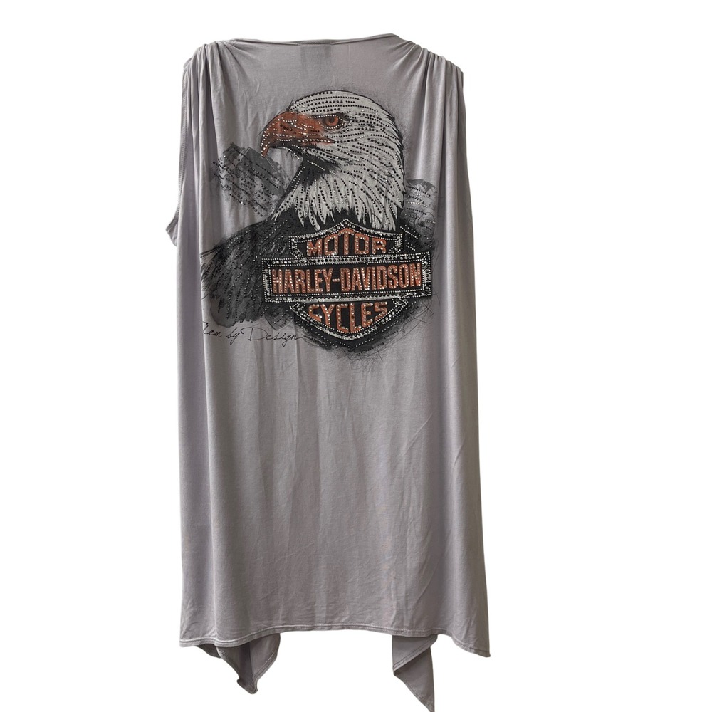 Harley Davidson Cardigan L/XL Rhinestone Eagle Patriotic‎ Open Biker Graphic